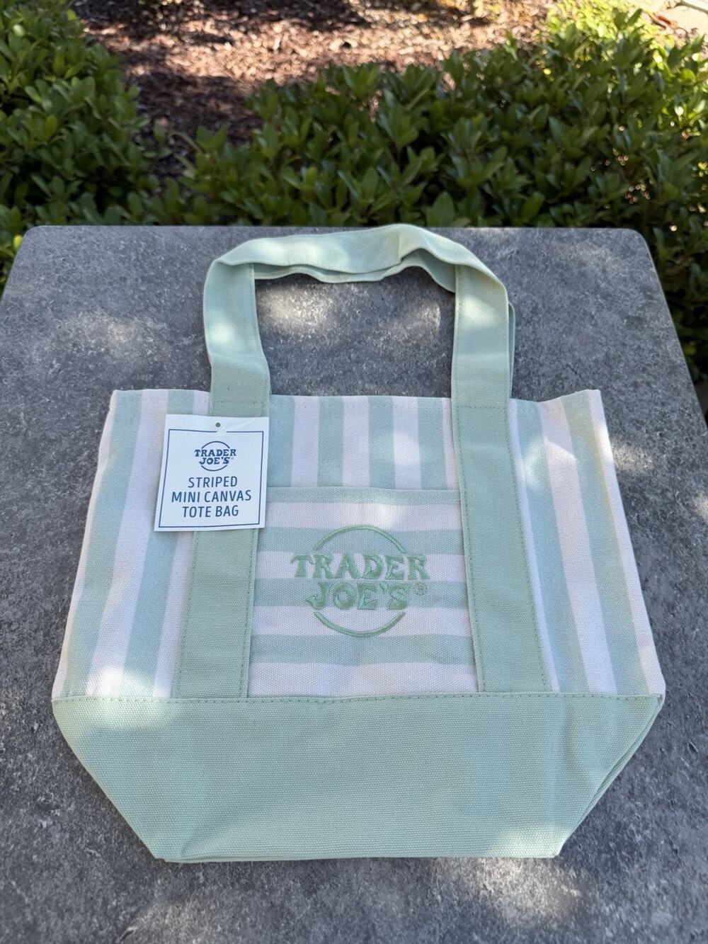 Trader Joe’s Limited Edition 2026 Drop Mini Stripe Canvas Tote Bag Green Stripes